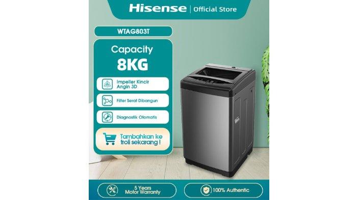 Hisense Mesin Cuci 1 Tabung Top Loading 8KG hadirkan kapasitas besar dan berlimpah fitur handal.