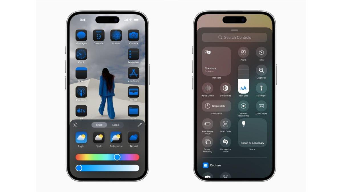Ilustrasi penyesuaian tampilan layar utama iOS 18