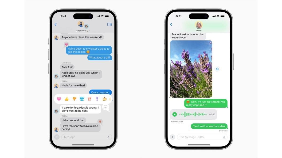 Ilustrasi tampilan Pesan di iOS 18