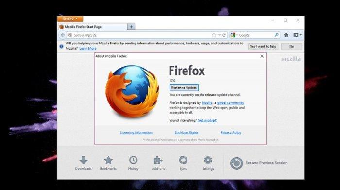 Ilustrasi tampilan aplikasi browser Mozilla Firefox
