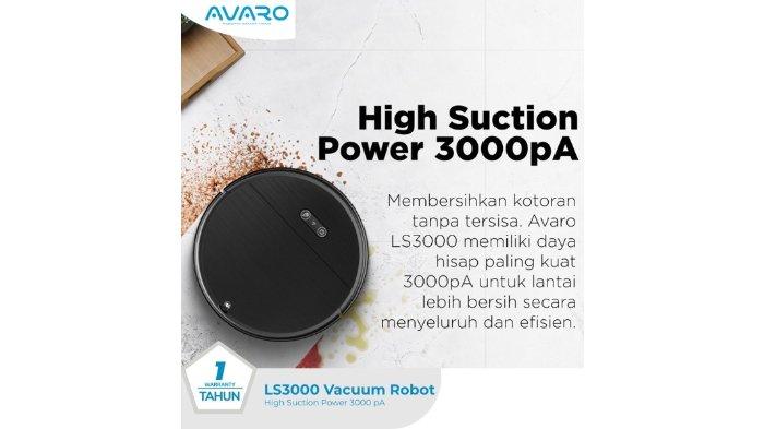 Ilustrasi AVARO LS3000 Robot Vacuum Cleaner dengan daya hisap kuat.