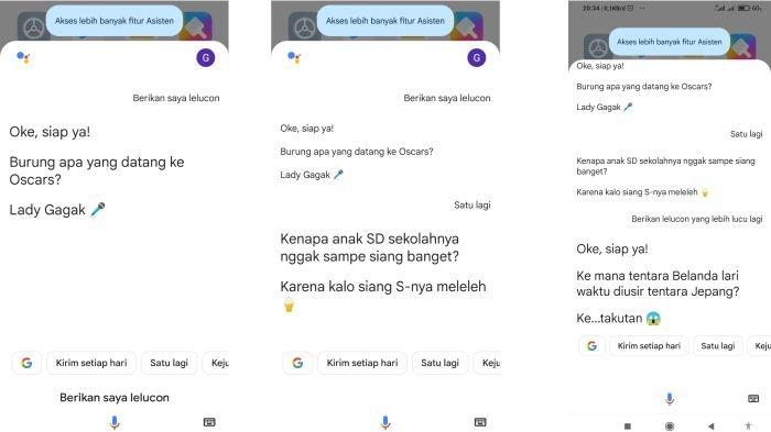 Tampilan beberapa lelucon yang diberikan Google Assistant