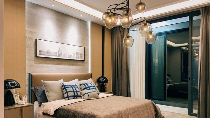 Ilustrasi kamar dengan warna cokelat.