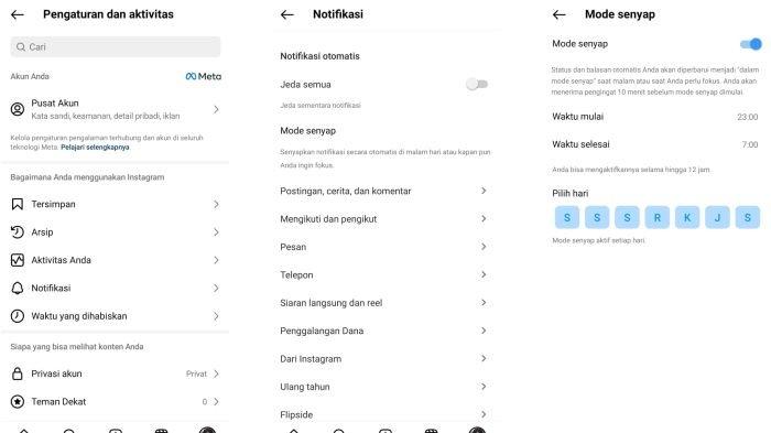 Ilustrasi mengaktifkan Quiet Mode atau mode senyap di Instagram
