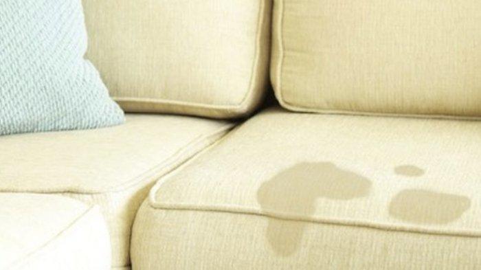 Ilustrasi noda di permukaan sofa yang bisa dibersihkan pakai bahan alami.