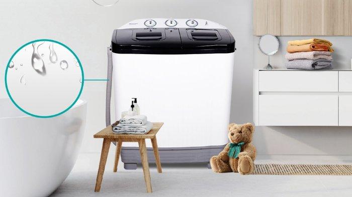 Ilustrasi penggunaan Hisense Mesin Cuci 2 Tabung Top Loading 8 KG WSAK8011UB.