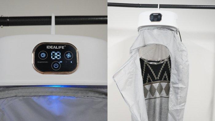Ilustrasi penggunaan IDEALIFE Electric Clothes Dryer IL-601 untuk mengeringkan pakaian.