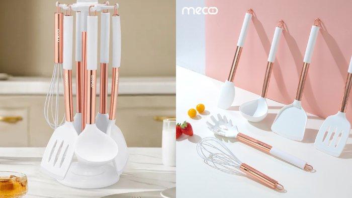 Mecoo Most Aesthetic 6 in 1 Spatula Set With Storage Rack 7 Pcs