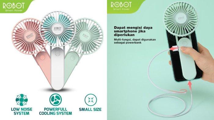 Ilustrasi penggunaan ROBOT RT-BF11 Portable Fan untuk sejukkan tubuh di mana saja.