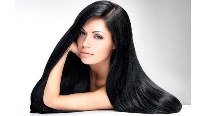 Ilustrasi rambut hitam lebat terawat dan berkilau indah