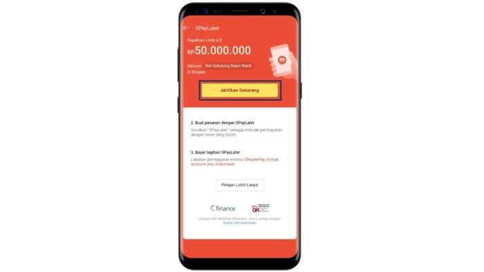Ilustrasi tampilan Shopee Paylater atau SPayLater yang dibuka melalui layar HP