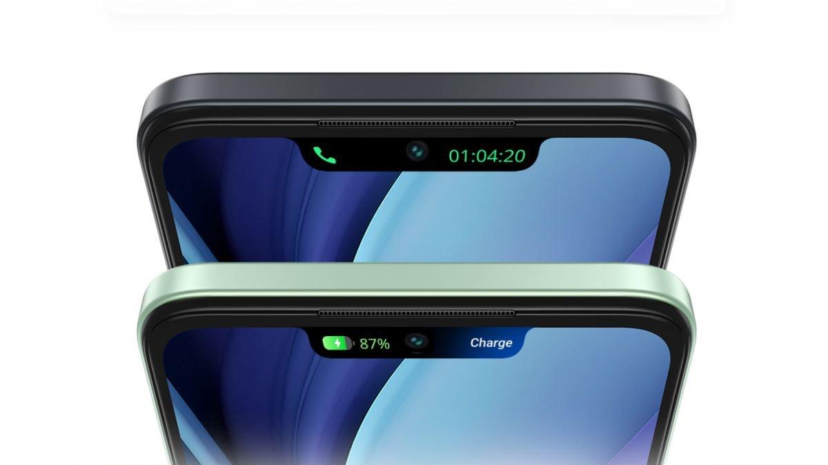 Ilustrasi layar itel A50 yang dihias poni waterdrop dan dilengkapi fitur Dynamic Bar