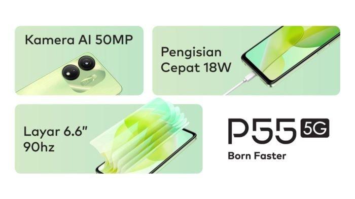 Baterai 5000 mAh itel P55 5G didukung fitur fast charging 18 watt
