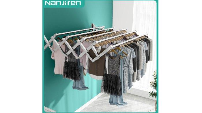 Jemuran Baju Tempel Dinding Lipat Rak Tarik Stainless