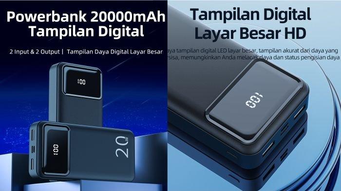 Ilustrasi produk power bank dengan kapasitas daya besar, sampai 20000 mAh