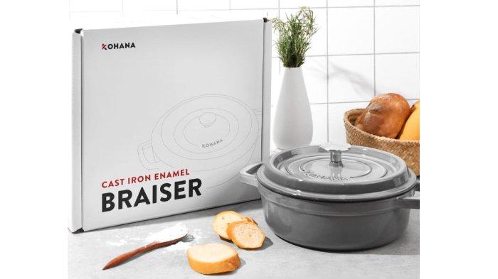 KOHANA Enamel Cast Iron Braiser 24cm ideal untuk slow cooking hingga mengukus.