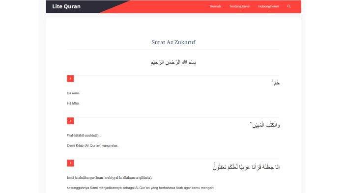 Tampilan Al Quran online di LiteQuran.org