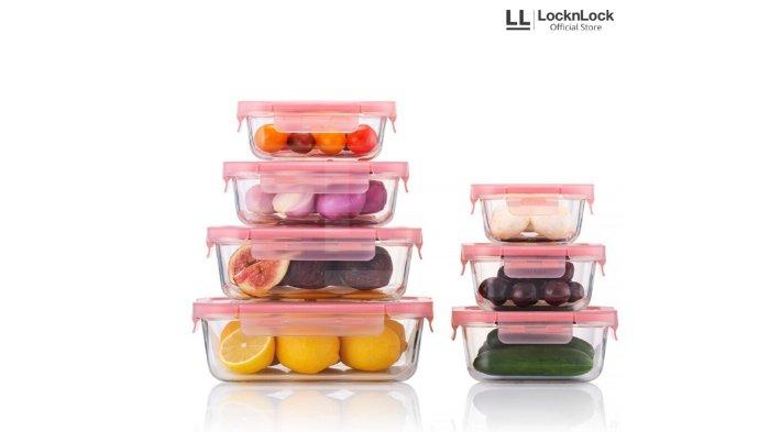 LocknLock Oven Glass Rose Square Container Cherry Red Series.
