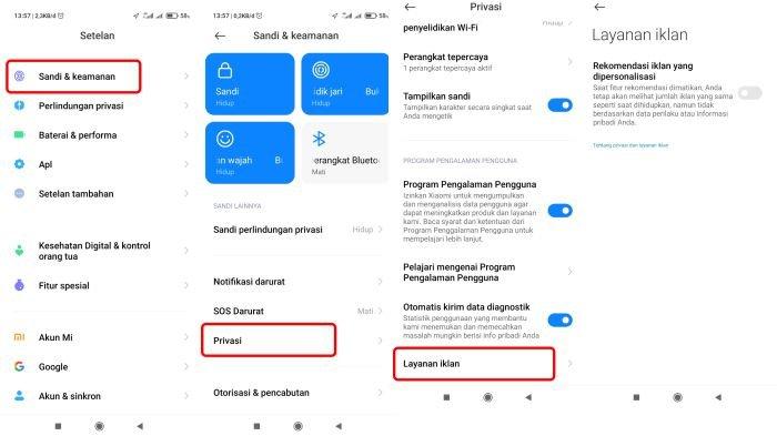 Langkah-langkah mematikan rekomendasi iklan di HP Xiaomi