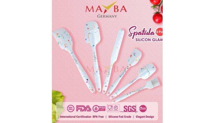 Mayba Spatula Silikon Set White Ceres Isi 6Pc dirancang dengan desain putih bermotif dan tahan panas