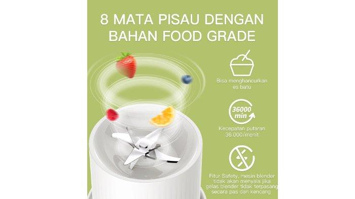 Mecoo Most Aesthetic Portable Juicer dengan 8 mata pisau tajam yang bisa menghaluskan es batu secara mudah.