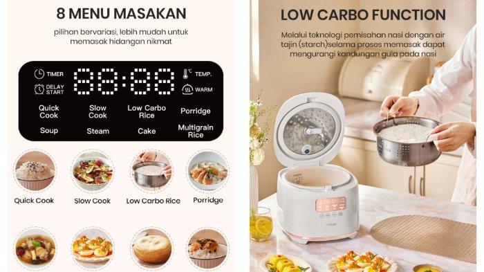 Mecoo Most Aesthetic Rice Cooker UltraWarmth 48H denga low carbo function dan 8 menu.