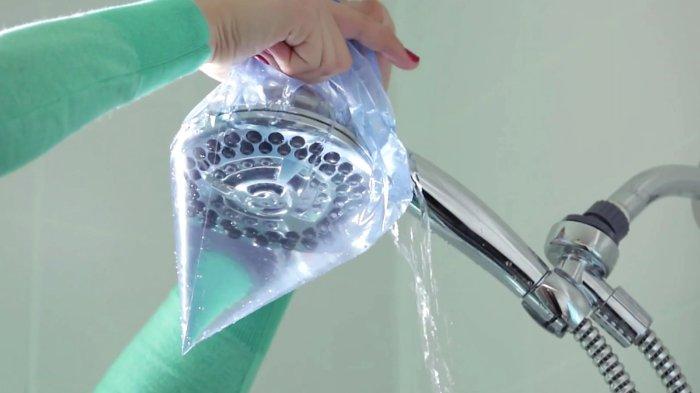 Ilustrasi membersihkan kepala shower menggunakan cuka