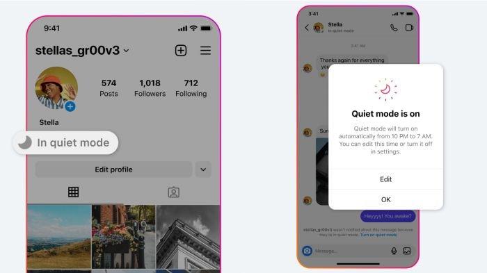 Ilustrasi tampilan Quiet Mode Instagram