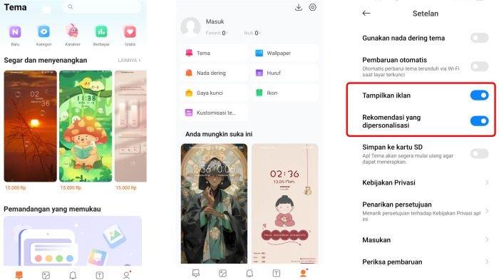 Menghilangkan iklan di aplikasi Tema HP Xiaomi