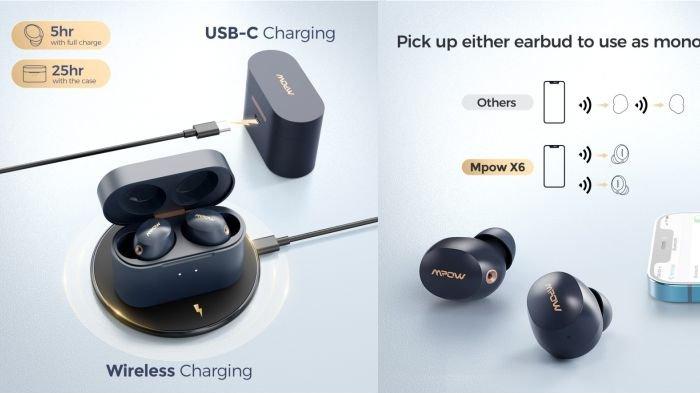 TWS MPOW X6 mendukung pemakaian wireless charging