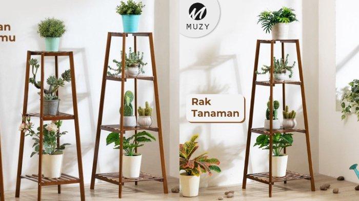 MUZY Rak Tanaman Tingkat Kayu Standing Pot