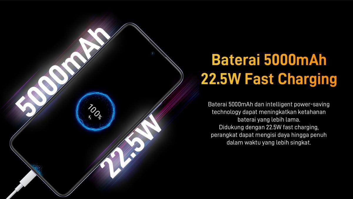 nubia V60 didukung baterai 5000 mAh dengan fast charging 22,5 watt