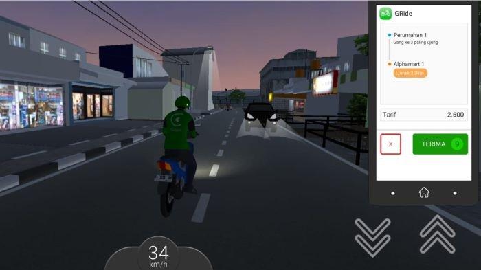 Kondisi malam hari di Ojol The Game, detail lampu dibuat menyala oleh pengembang