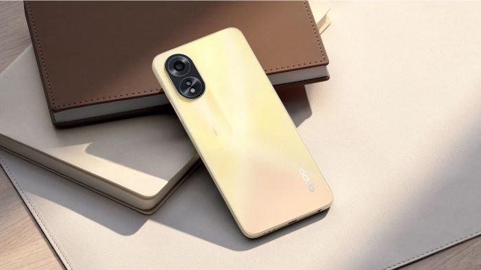 Desain bodi belakang OPPO A38 dalam opsi warna Emas Bersinar
