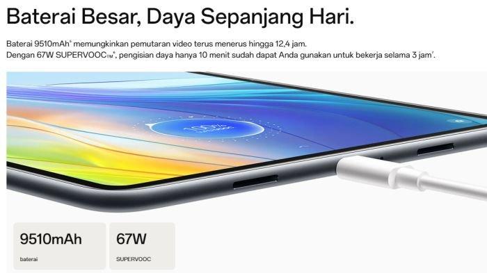 Tablet OPPO Pad 2 punya dukungan baterai jumbo dan fitur fast charging pada sektor dayanya
