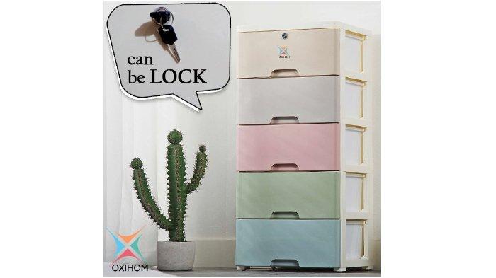 OXIHOM Lemari Plastik Drawer Storage Cabinet berdesain colorfull dan praktis digunakan.