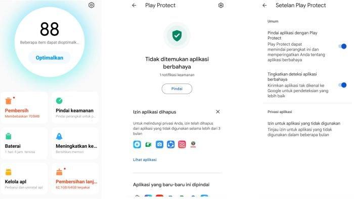 Tampilan Pemindaian Kemanan dan Play Protect di HP Android