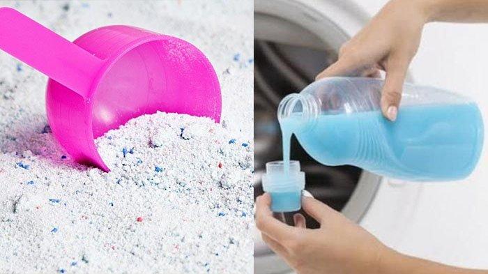 Ilustrasi deterjen bubuk dan cair yang harus disimpan di tempat yang tepat dan cara sesuai supaya tetap ampuh membersihkan pakaian.