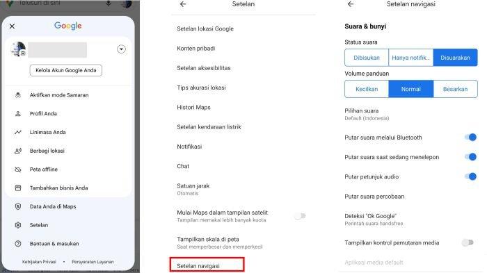 Ilustrasi pengaturan fitur navigasi suara di Google Maps