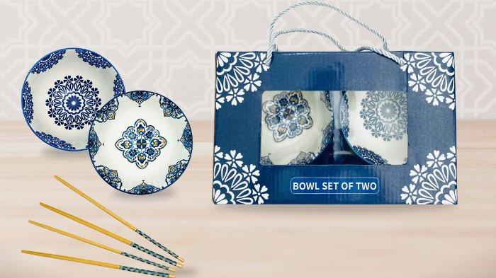 PERO Bowl Pattern Set of 2 With Chopstick Turkiye untuk isian hampers Lebaran.