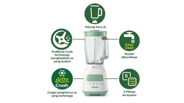 PHILIPS 2L Blender Glass Jar HR2222/30 mampu menghasilkan tekstur es lebih lembut.
