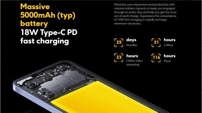 Sektor daya POCO C65 didukung baterai 5000 mAh dengan fast charging 18 watt