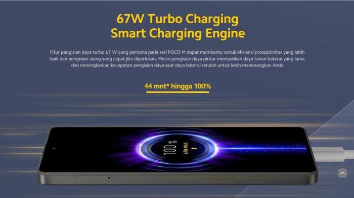 Baterai jumbo yang diusung POCO M6 Pro punya dukungan fast charging 67 watt