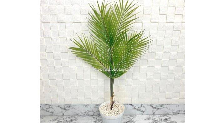 Pohon Hias Daun Palem Lancip Latex Artificial Pot Dasar Putih Plastik