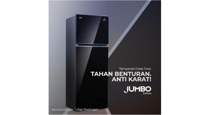 POLYTRON Belleza PRW 23VX dengan borderless round edge Tempered Glass Door.