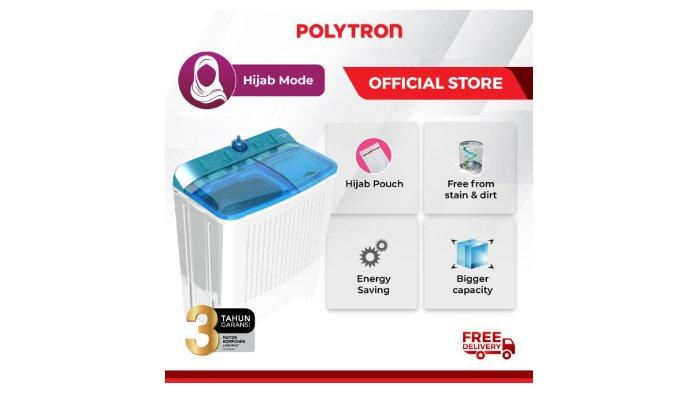 POLYTRON Mesin Cuci 2 Tabung Primadona Samba PWM 8072 dibekali dengan hijab mode dan fitur energy saving sehingga hemat daya