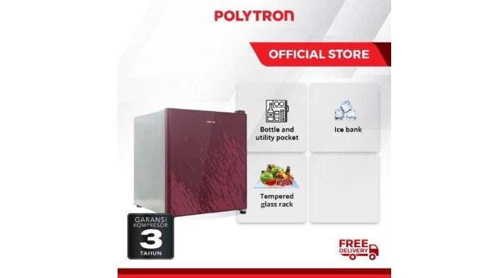 POLYTRON Mini Refrigerator 50L PRH 51 dirancang dengan tempered glass rack.