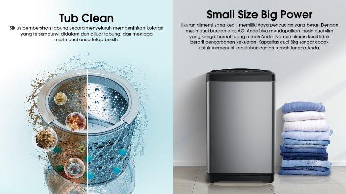 Hisense Mesin Cuci Top Loading WTAG803T dibekali dengan tub clean untuk mesin cuci yang selalu bersih