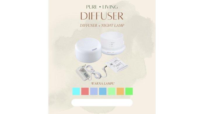 PURE LIVING Diffuser & Night Lamp dengan berbagai pilihan warna cantik dan kapasitas 300 ml.
