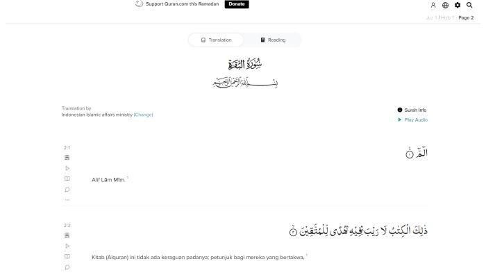 Tampilan Al-Quran di Quran.com